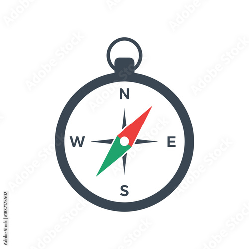 Compass with Red and Green Needle Pointing Directions.