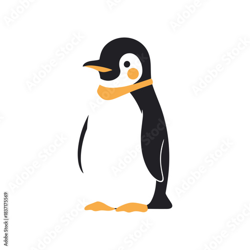 Cute cartoon penguin with orange accents and scarf.