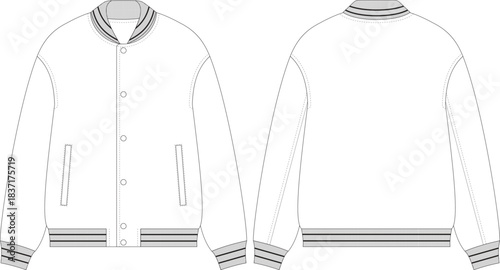 Varsity Jacket flat sketch technical drawing front and back view