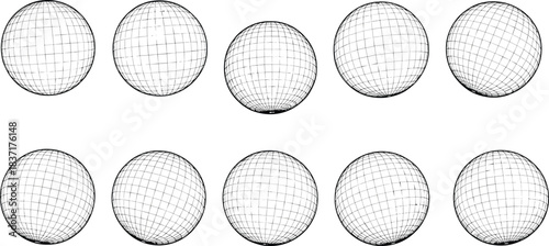 Wireframe Globe Grid Illustration, Spherical Projection Models, Geospatial Visualization, Cartography CAD, Mathematical Surface Mapping, Vector Art, Technical Drawing, Flat Design