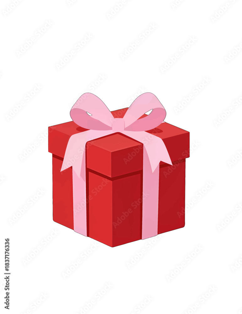 Fototapeta premium Red Gift Box With Pink Ribbon Vector Illustration