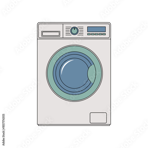 Modern washing machine appliance with digital display for laundry cleaning.