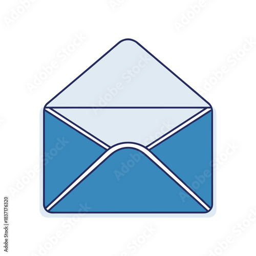 Open Blue Envelope Icon with White Outline.