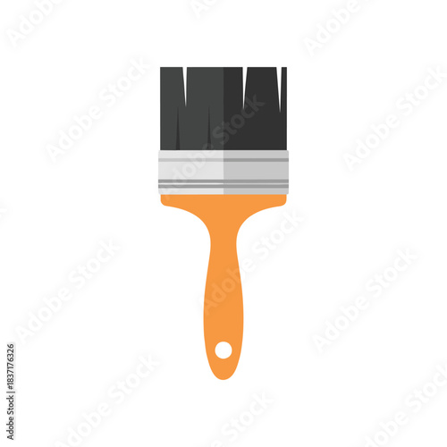 Paintbrush with Black Bristles and Orange Handle for Painting.