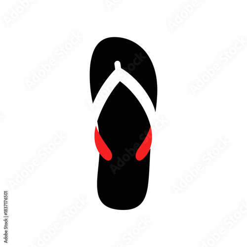 Simple Black Flip Flop with White and Red Accents.