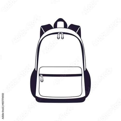 Simple black and white line art illustration of a school backpack.