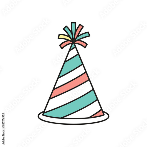 Striped Party Hat with Pom Pom Decoration.