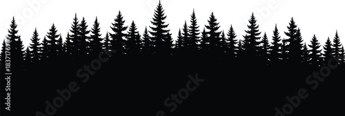 Coniferous forest silhouette with varied pine tree heights and natural skyline, perfect for nature, outdoor, or environmental vector illustration content