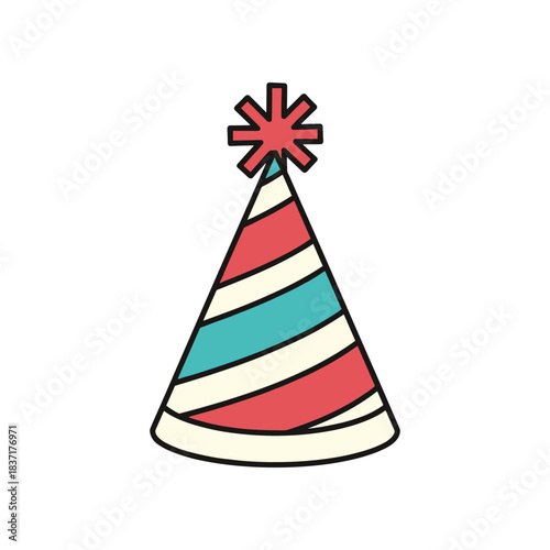 Striped Party Hat with Star Topper for Celebrations.