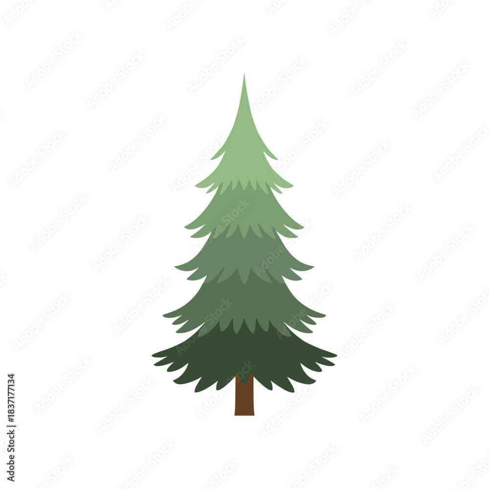 Fototapeta premium Stylized Evergreen Tree Illustration with Brown Trunk and Green Foliage.