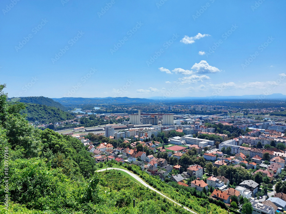 Fototapeta premium City Maribor under blue sky. Summer. Slovenia.
