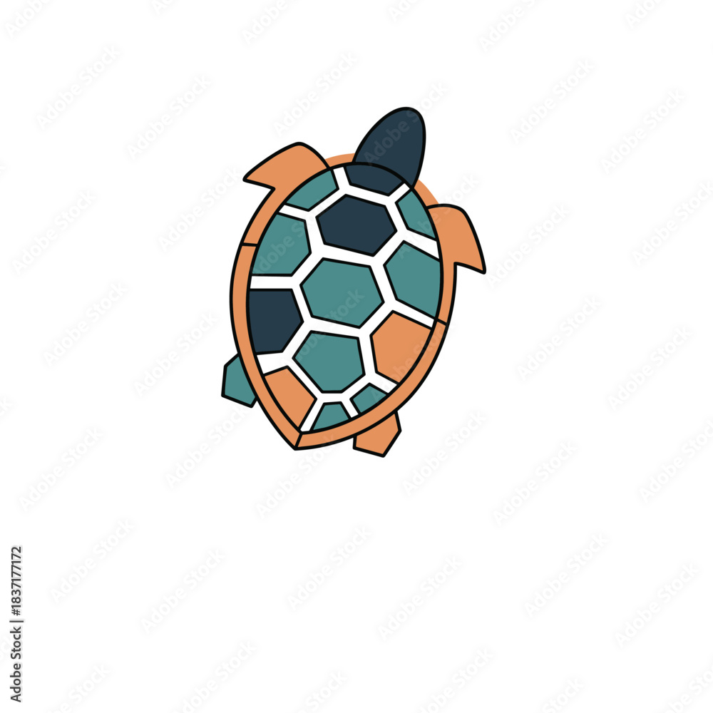 Obraz premium Stylized Geometric Turtle Illustration with Hexagonal Shell Pattern.