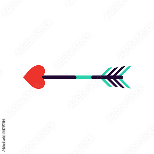 Stylized Cupids Arrow with Red Heart Tip and Colorful Fletching.