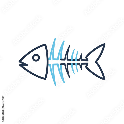 Stylized fish skeleton icon line art vector illustration.