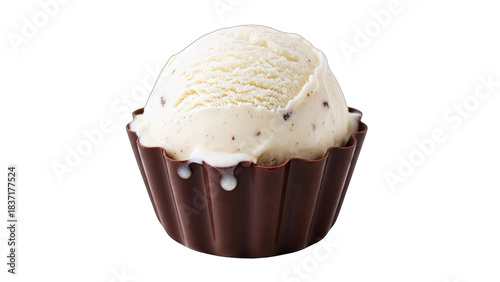 Ice Cream Scoop in Chocolate Cup on White Background