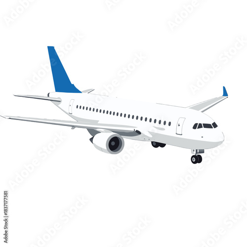 White Airplane Vector Illustration Blue Tail