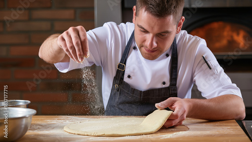 Pizzaiolo che prepara la pizza