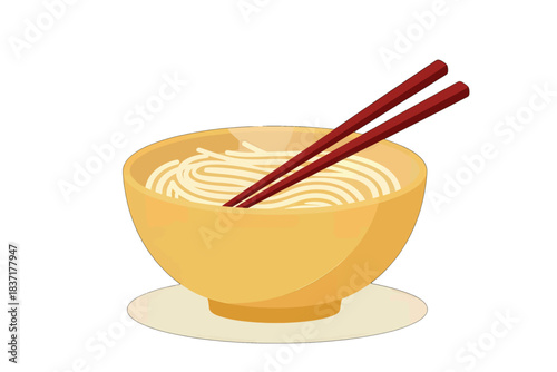 Yellow Bowl of Noodles with Chopsticks Vector Illustration