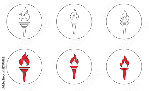Torch icon, Vector icon of a burning torch with fire, fire symbol, in flat design, Vector illustration.

