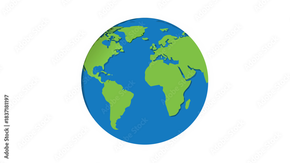 Fototapeta premium Stylized illustration of planet earth showing continents in green against a blue ocean background isolated on black
