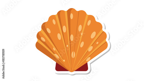 Stylized Illustration Of A Seashell With Radial Grooves And Orange Hues On A Black Background With White Outline
