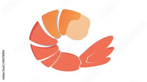 Stylized illustration of a single shrimp with segmented body in orange and white on a black background.