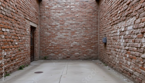 Empty Brick Wall Space with Textured Surface and Concrete Floor in Urban Setting