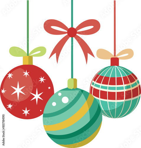 Festive christmas ornaments hanging displaying vibrant colors and classic designs