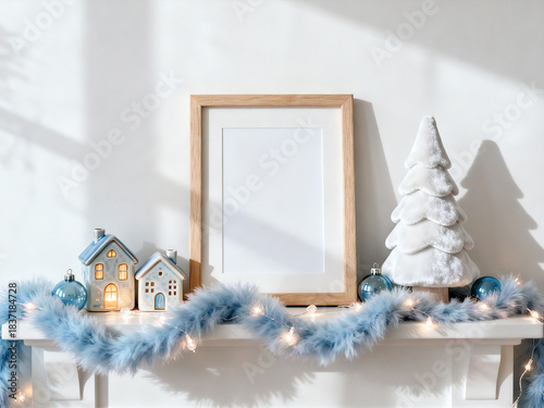 Interior mockup and frame mockup A4 in christmas home decor living room