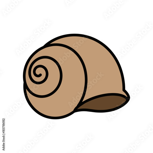 A simple illustration of a brown snail shell with a spiral pattern.