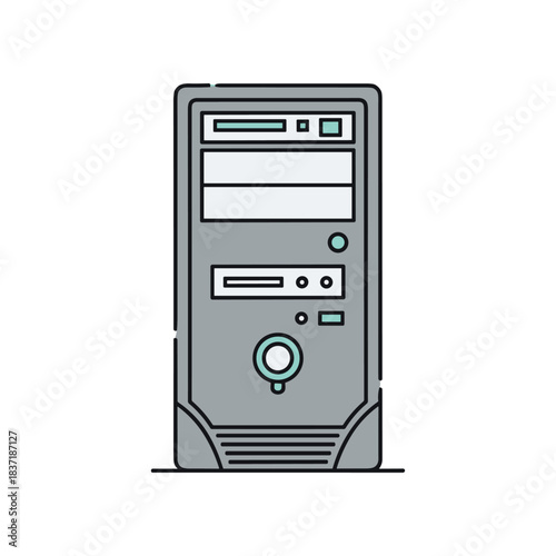 Classic Desktop Computer Tower System Unit Illustration.