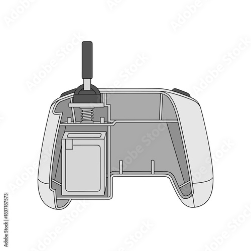 CrossSectional View of a Game Controller with Internal Components.