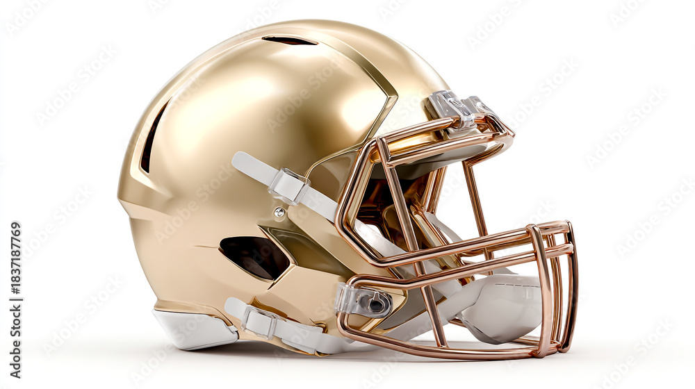 Fototapeta premium 3D gold American football helmet icon on a white background