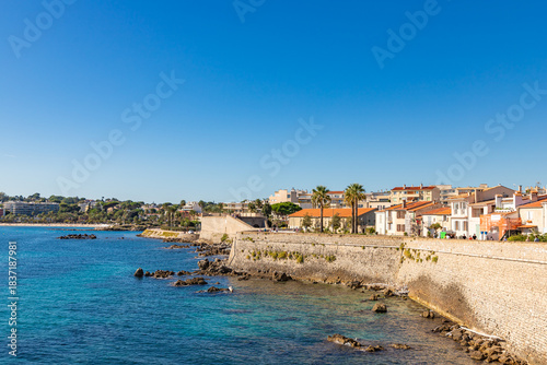 Landscape view on the old coastal village and fortification of Antibes on the french riviera in France