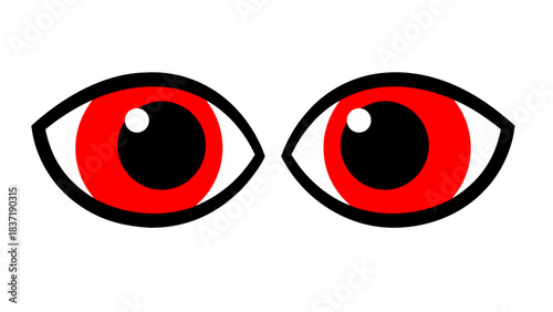Two Glowing Red Eyes Staring Out from a Black Void Simple Minimalist Graphic Illustration symbolizing Watchfulness or Danger