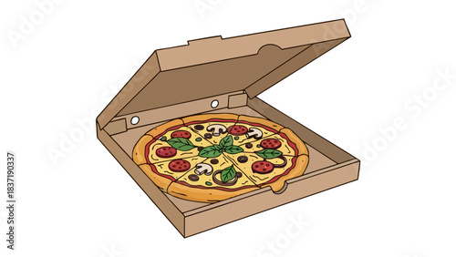 Delicious Pizza Freshly Delivered in Cardboard Box Perfect for Food Delivery Services Menus