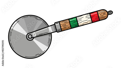 Authentic Italian Pizza Cutter with Wooden Handle and Tricolor Italian Flag Design Kitchen Tool for Slicing Pizza