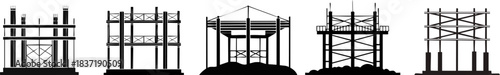 Construction Framework Silhouette. A series of black silhouettes depicting various construction structures in different styles and stages of development.