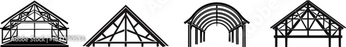 Roof and Support Structure Silhouette. A series of architectural sketches showcasing various roof designs and frames, emphasizing structural elements and styles.