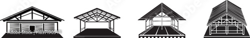 Roof and Support Structure Silhouette. A series of four architectural designs showcasing different styles of roof structures, emphasizing unique features and craftsmanship.