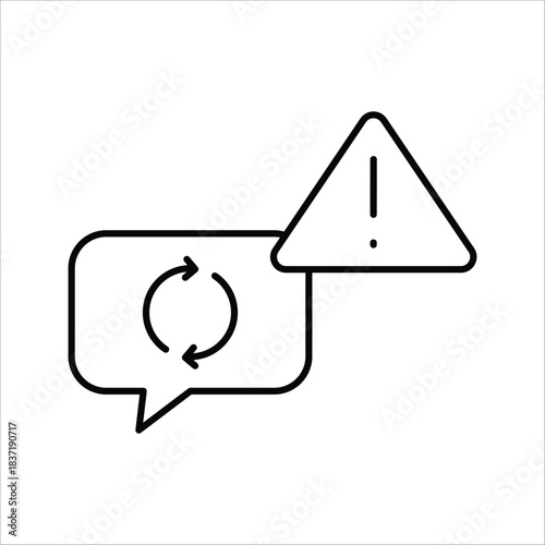 Warning icon for communication or update errors, combining an alert triangle with a refresh message bubble, signaling urgent digital notification