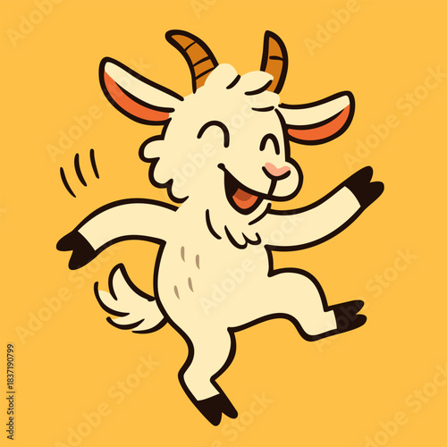 Cheerful funny dancing goat. Symbol of Chinese New Year. Vector isolated illustration