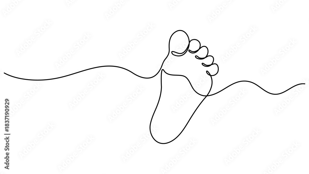 Fototapeta premium Continuous one line art drawing of little baby feet. Continuous one line drawing of Human footprint vector illustration isolated on transparent background. vector illustration. EPS 10