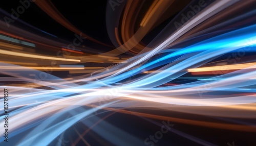 Dynamic Abstract Light Trails in Motion Creating a Colorful Display of Blue and Orange Energy