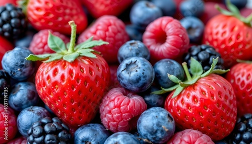 Assorted Fresh Berries Including Strawberries, Blueberries, Raspberries, and Blackberries