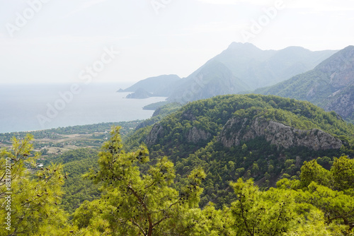 Fototapeta Naklejka Na Ścianę i Meble -  The view opening from Lykian path near Yanartas to Cirali beach, Antalya region, Turkey