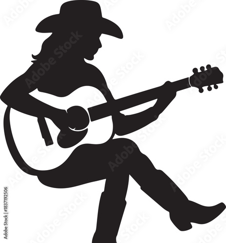 Cowgirl Playing Guitar Silhouette Vector