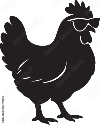 cool chicken wearing sunglasses, hen silhouette vector
