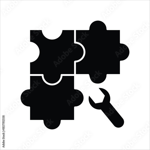 Visual concept of puzzle pieces connecting with a wrench, symbolizing the methodical approach to problem-solving, system integration, and finding the precise solution for challenges
