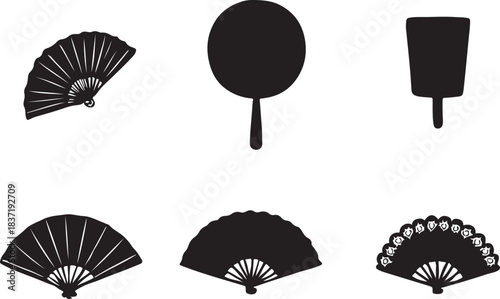  hand fan vector set eps hand drawn illustration
